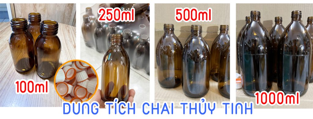 chai thuỷ tinh nâu amber nhiều dung tích